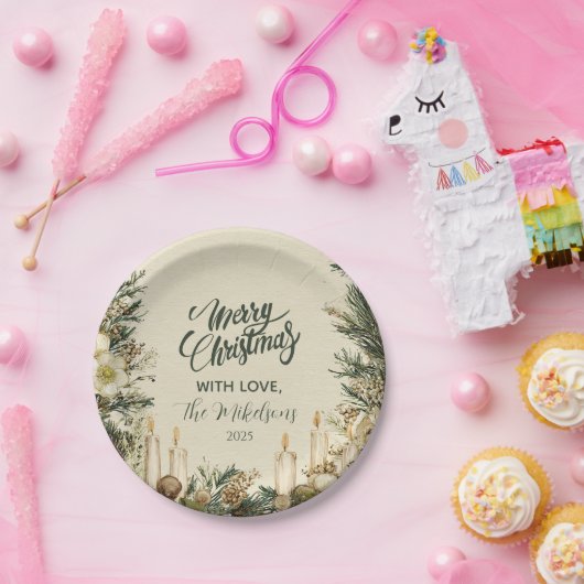 Rustieke Pinecone Candle Kerstmis Papieren Bordje (Feest)