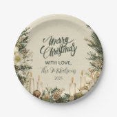 Rustieke Pinecone Candle Kerstmis Papieren Bordje (Voorkant)