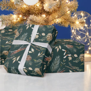 Rustieke Pinecone & Evergreen Kerstmis Cadeaupapier