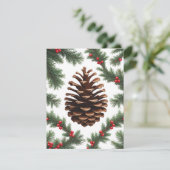 Rustieke Pinecone Flat Holiday Kaart – Boerderij C (Staand voorkant)