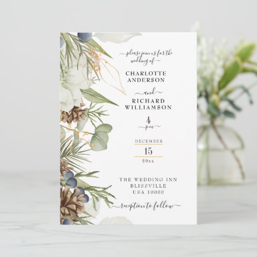 Rustieke Pinecone Green Border op wit Kaart (Staand voorkant)