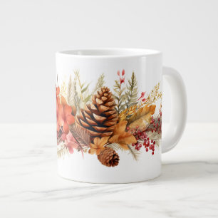 Rustieke Pinecones, Herfstbladeren & Winterbessen Extra Grote Beker