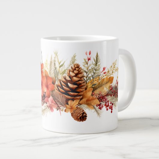 Rustieke Pinecones, Herfstbladeren & Winterbessen Extra Grote Beker (Voorkant rechts)