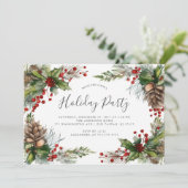 Rustieke Pinecones Holly Berry Kerstfeest Kaart (Staand voorkant)