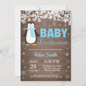Rustieke Pinguïn Winter Jongen Baby Shower Uitnodi Kaart (Voorkant)