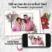 Rustieke Pink Gingham Plaid Floral Vakantie Foto Feestdagenkaart