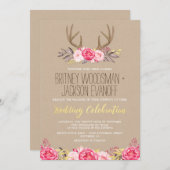 Rustieke Pioen en Herten Antler bruiloft uitnodigi Kaart (Voorkant / Achterkant)