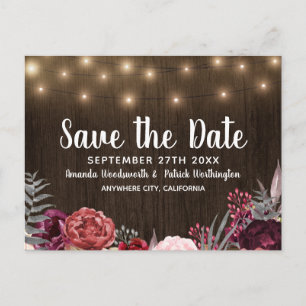 Rustieke Pioen Marsala Land Save The Date Cards Aankondigingskaart