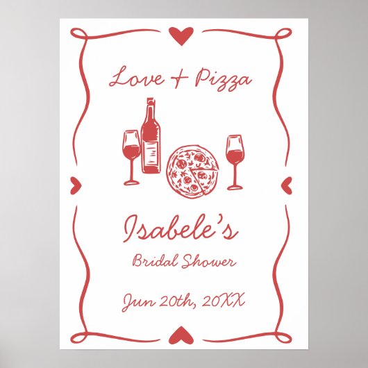 Rustieke Pizza & Wijn Bruidsfeestje Poster (Voorkant)