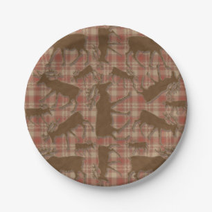 Rustieke plaid bruine eland papier borden papieren bordje