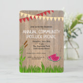 Rustieke Plaid Community Potluck Picknickuitnodigi Kaart (Staand voorkant)