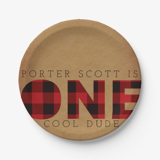 Rustieke Plaid Eerste Verjaardagsfeestje Custom Papieren Bordje (Voorkant)