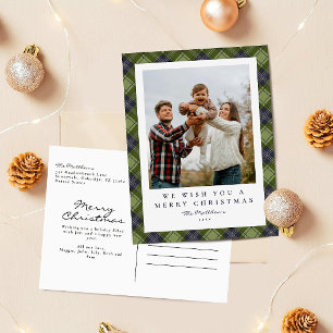 Rustieke Plaid Familiefoto Kerstmis Feestdagenkaart