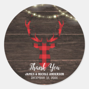 Rustieke Plaid Hertengeweien Hout & Lichten Favori Ronde Sticker