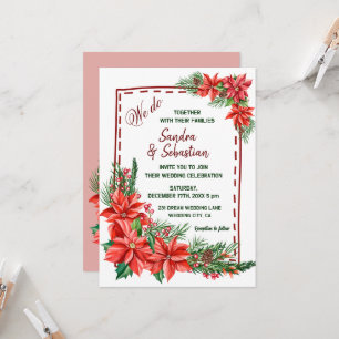 Rustieke Poinsettia Bloemenrood Kerstmis Bruiloft Kaart