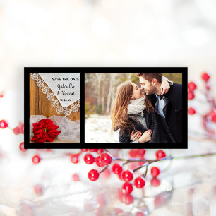 Rustieke Poinsettia en Kant Winter Opslag tot het Save The Date