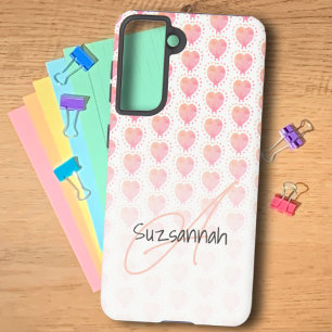 Rustieke Polka Dot Azalea Roze Hart Patroon Custom Samsung Galaxy Hoesje