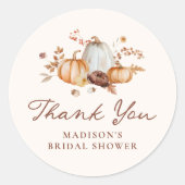 Rustieke pompoen bloem bruidsshower bedankje ronde sticker (Voorkant)