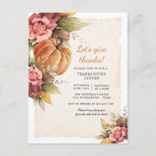 Rustieke Pompoen Bloemen Thanksgiving Invitation Briefkaart