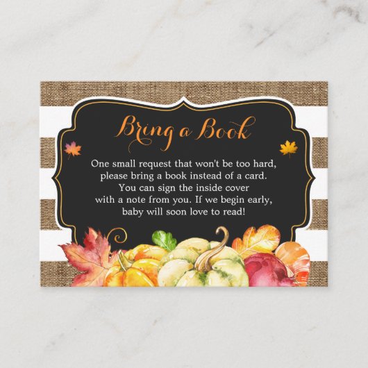 Rustieke Pompoen Burlap Baby shower Boekaanvraag Informatiekaartje (Voorkant)