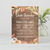 Rustieke Pompoen Gouden Blad Thanksgiving Diner Kaart (Staand voorkant)