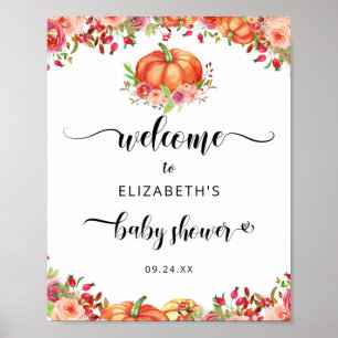 Rustieke Pompoen Herfst Bloemen Baby shower Welkom Poster