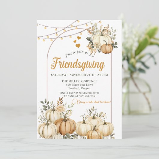 Rustieke Pompoen Herfst Floral Friendsgiving Kaart (Staand voorkant)