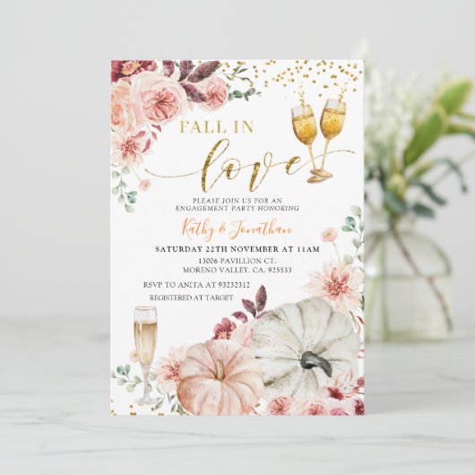 Rustieke pompoen Herfst in Liefde Verloving Uitnod Kaart (Staand voorkant)