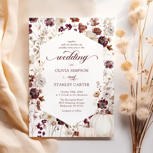 Rustieke Pompoen Herfst Wildflower Wedding Kaart