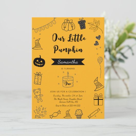 Rustieke pompoen verjaardagsfeestje uitnodiging Do (Staand voorkant)