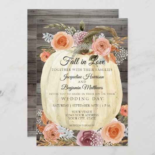 Rustieke pompoen waterverf bloemendecoratie in ora kaart (Voorkant / Achterkant)