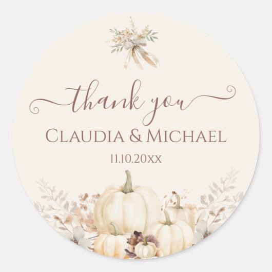 Rustieke pompoenen Elegant Fall Wedding Dank u Ronde Sticker (Voorkant)
