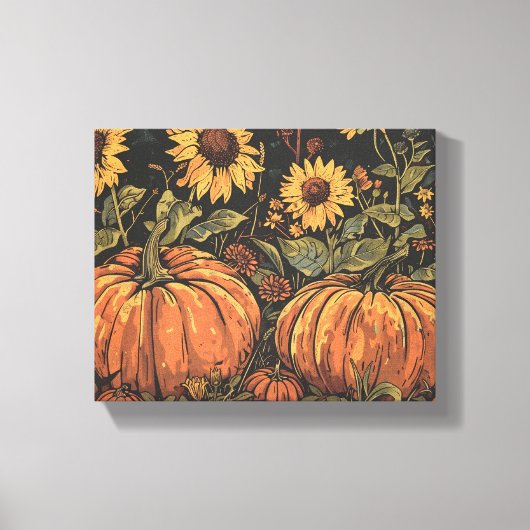 Rustieke pompoenen en zonnebloemen Herfst Art Prin Canvas Afdruk (Voorkant)