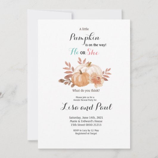 Rustieke pompoenen Hij of zij Genderonthulling Uit Kaart (Voorkant)