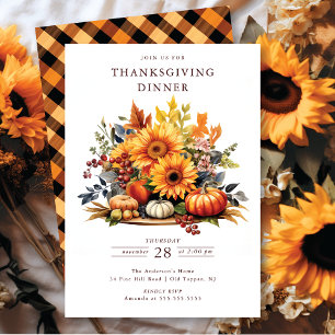 Rustieke pompoenen & zonnebloemen Thanksgiving Kaart