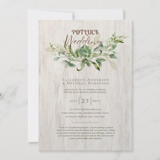 Rustieke POTLUCK Huwelijksuitnodiging Sjabloon Gid (Voorkant)