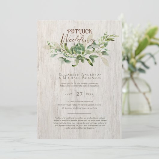 Rustieke POTLUCK Huwelijksuitnodiging Sjabloon Gid (Staand voorkant)
