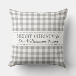 Rustieke Prettig Kerstmis Gingham Monogram Naam Kussen