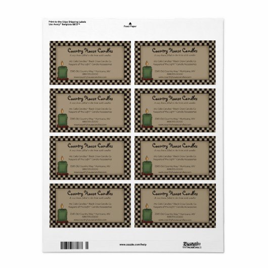 Rustieke Primitieve Kaars Geruite Landelijke Stijl Etiket (Full Sheet)