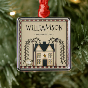 RUSTIEKE PRIMITIEVE SALTBOX FAMILIENAAM GEPERSONAL METALEN ORNAMENT