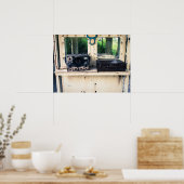 Rustieke  radio en verweerde koffer poster (Keuken)