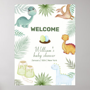 Rustieke Rawr Vulkan Dinosaurus Baby Shower Welkom Poster