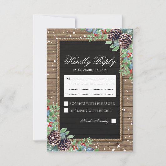 rustieke reactie | Kerst Winter Wedding RSVP Kaartje (Voorkant)