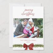 Rustieke Red Bow Familie Foto Kerst Kaart (Voorkant)