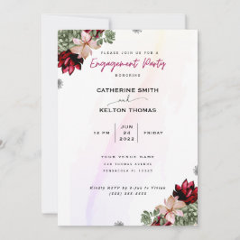 Rustieke Red Elegant Floral Engagement Party Kaart