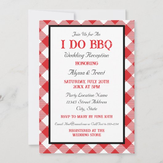 Rustieke Red Gingham Ik doe BBQ bruiloft receptie Kaart (Voorkant)