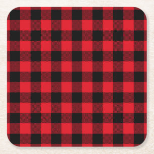 Rustieke Red Plaid Pattern Holiday Vierkante Kartonnen Onderzetter