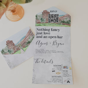 Rustieke Red Rock Colorado bruiloft All In One Uitnodiging