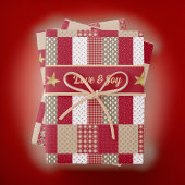 Rustieke Red Tan Gold Patchwork Quilt Love Joy Sta Inpakpapier Vel