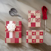 Rustieke Red Tan Gold Patchwork Quilt Love Joy Sta Inpakpapier Vel